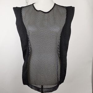Ravel 80s Style Boxy Mesh Black Open Knit Sheer Top Womens M